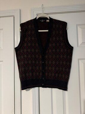 The Italian Sweater Co Sweater Vest Mens Medium Gray Argyle Wool Italy Knit Men’